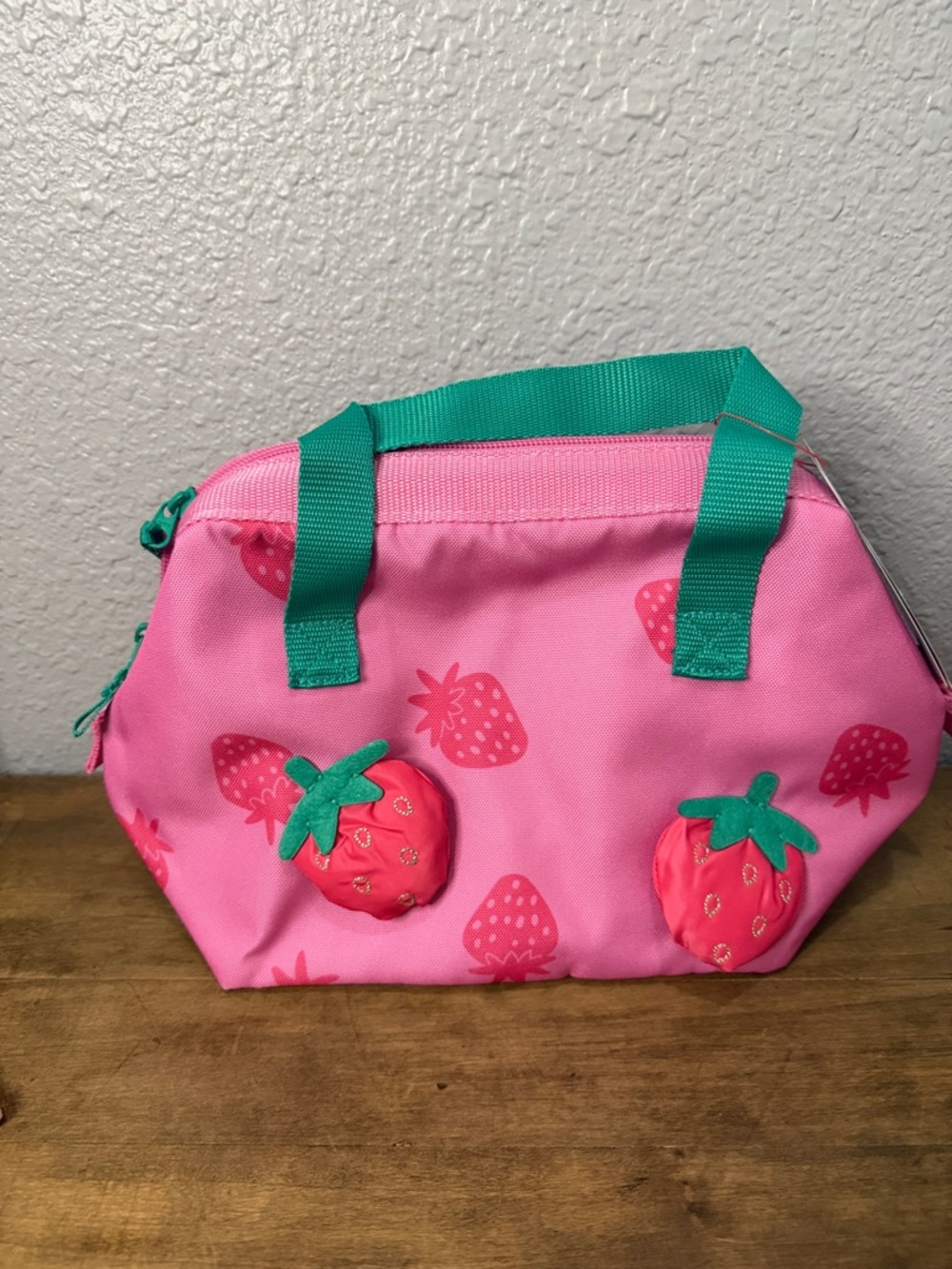 Cat & Jack Pink  Strawberry lunch Tote with Green Handles lunchbox  NWT